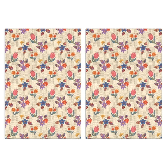 2 Pcs Pioneer Flower Floral Print Pattern Kitchen Towels, Funny Microfiber Dish Towel Set, 18" X 26" Tea Towels
