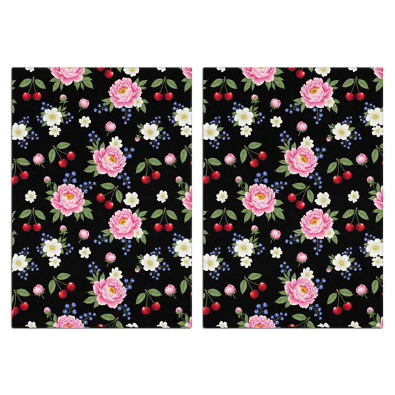 2 Pcs Pioneer Flower Floral Print Pattern Kitchen Towels, Funny Microfiber Dish Towel Set, 18" X 26" Tea Towels