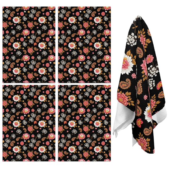 2 Pcs Pioneer Flower Floral Print Pattern Kitchen Towels, Funny Microfiber Dish Towel Set, 18" X 26" Tea Towels