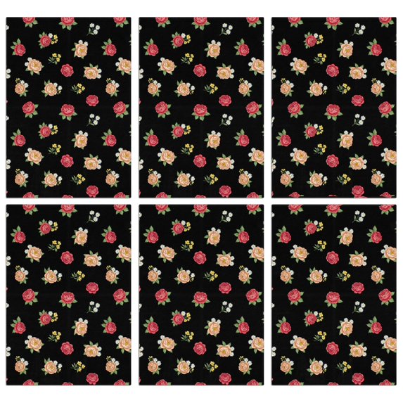 6 Pcs Pioneer Flower Floral Print Pattern Kitchen Towels, Funny Microfiber Dish Towel Set, 18" X 26" Tea Towels