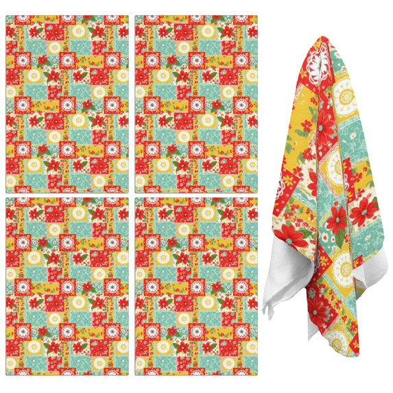 2 Pcs Pioneer Flower Floral Print Pattern Kitchen Towels, Funny Microfiber Dish Towel Set, 18" X 26" Tea Towels