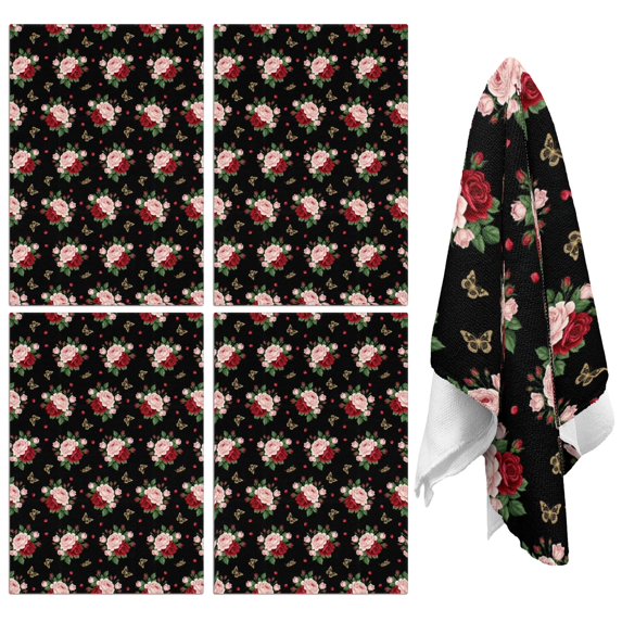 2 Pcs Pioneer Flower Floral Print Pattern Kitchen Towels, Funny Microfiber Dish Towel Set, 18" X 26" Tea Towels