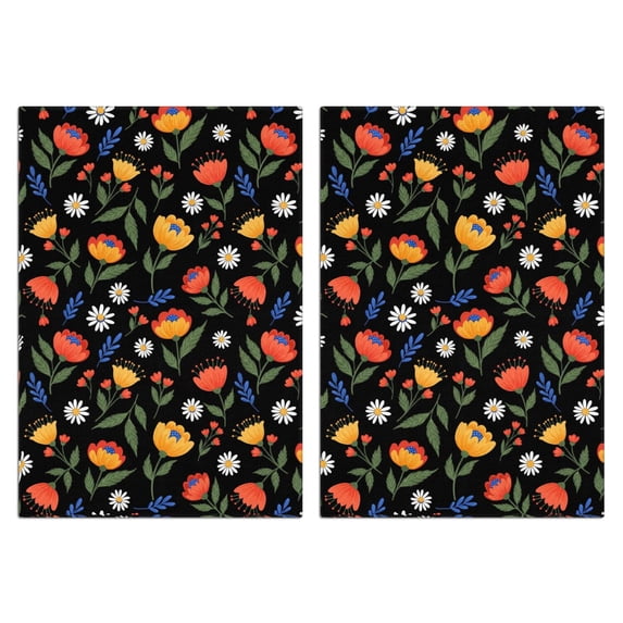 2 Pcs Pioneer Flower Floral Print Pattern Kitchen Towels, Funny Microfiber Dish Towel Set, 18" X 26" Tea Towels