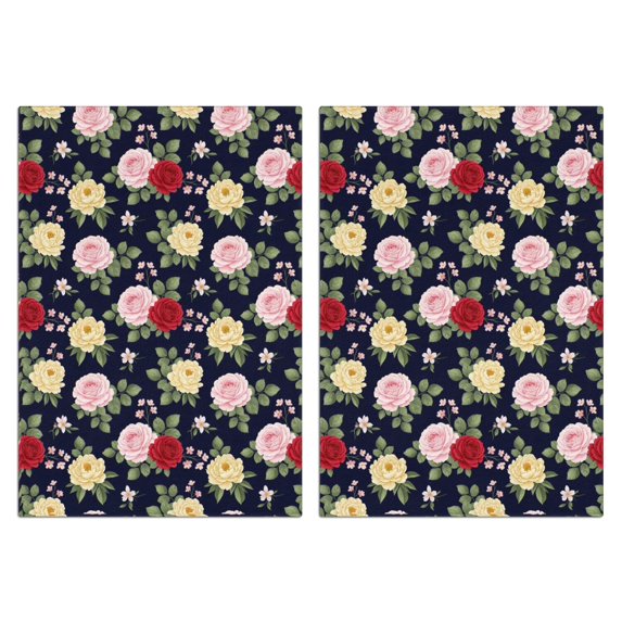 2 Pcs Pioneer Flower Floral Print Pattern Kitchen Towels, Funny Microfiber Dish Towel Set, 18" X 26" Tea Towels