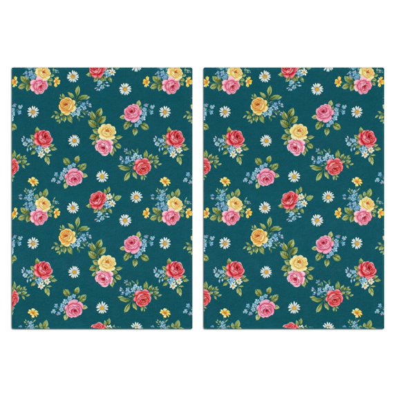 2 Pcs Pioneer Flower Floral Print Pattern Kitchen Towels, Funny Microfiber Dish Towel Set, 18" X 26" Tea Towels