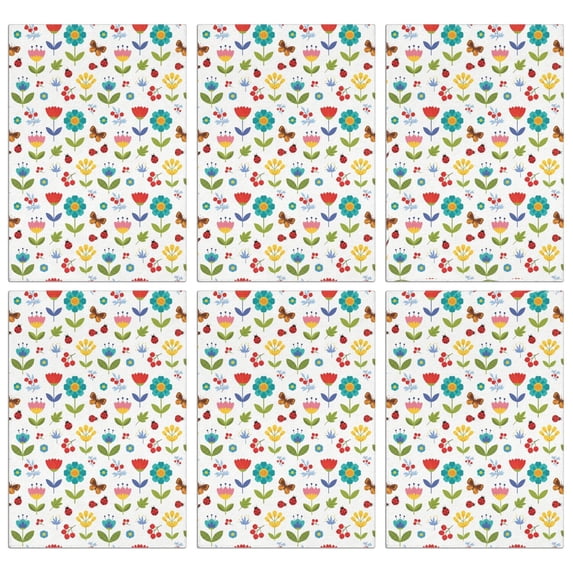 6 Pcs Pioneer Flower Floral Print Pattern Kitchen Towels, Funny Microfiber Dish Towel Set, 18" X 26" Tea Towels