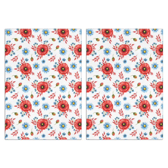 2 Pcs Pioneer Flower Floral Print Pattern Kitchen Towels, Funny Microfiber Dish Towel Set, 18" X 26" Tea Towels