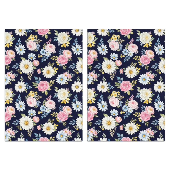 2 Pcs Pioneer Flower Floral Print Pattern Kitchen Towels, Funny Microfiber Dish Towel Set, 18" X 26" Tea Towels