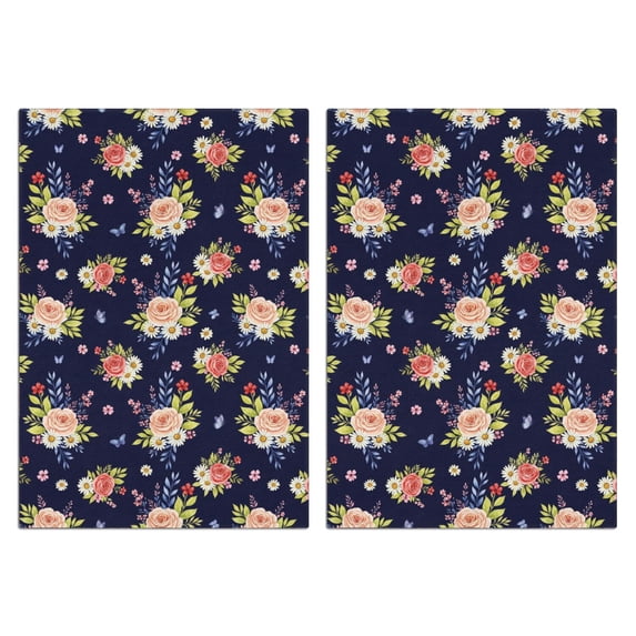 2 Pcs Pioneer Flower Floral Print Pattern Kitchen Towels, Funny Microfiber Dish Towel Set, 18" X 26" Tea Towels