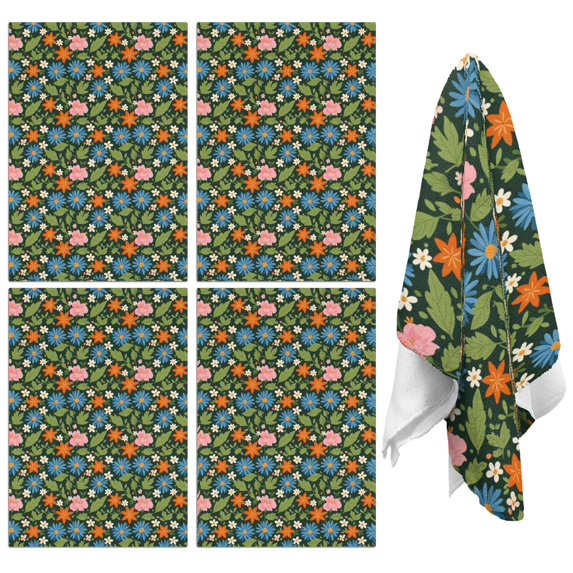 4 Pcs Pioneer Flower Floral Print Pattern Kitchen Towels, Funny Microfiber Dish Towel Set, 18" X 26" Tea Towels
