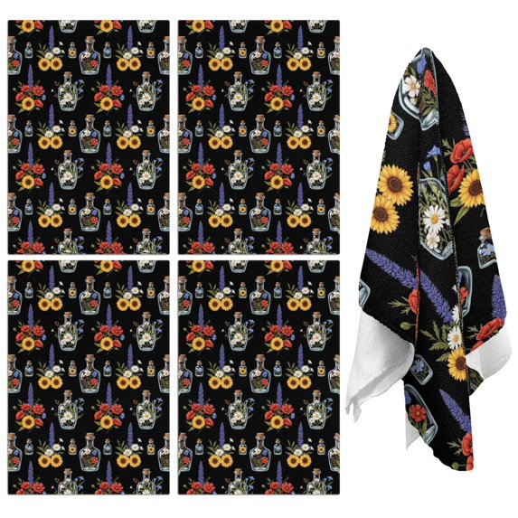 2 Pcs Pioneer Flower Floral Print Pattern Kitchen Towels, Funny Microfiber Dish Towel Set, 18" X 26" Tea Towels
