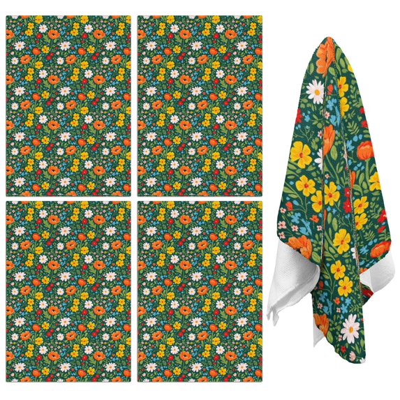 2 Pcs Pioneer Flower Floral Print Pattern Kitchen Towels, Funny Microfiber Dish Towel Set, 18" X 26" Tea Towels