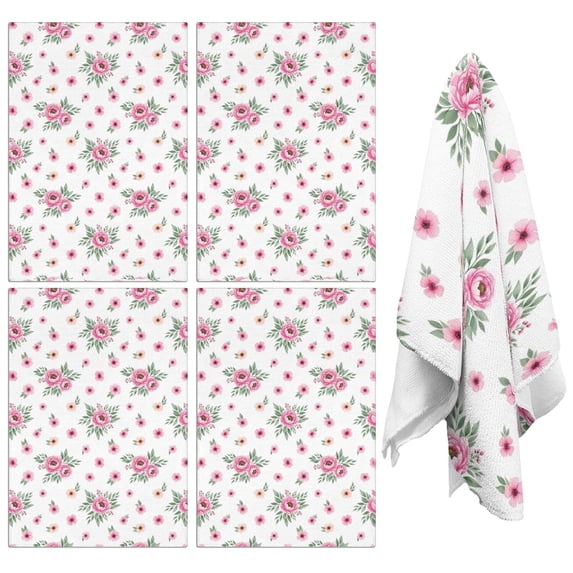 2 Pcs Pioneer Flower Floral Print Pattern Kitchen Towels, Funny Microfiber Dish Towel Set, 18" X 26" Tea Towels