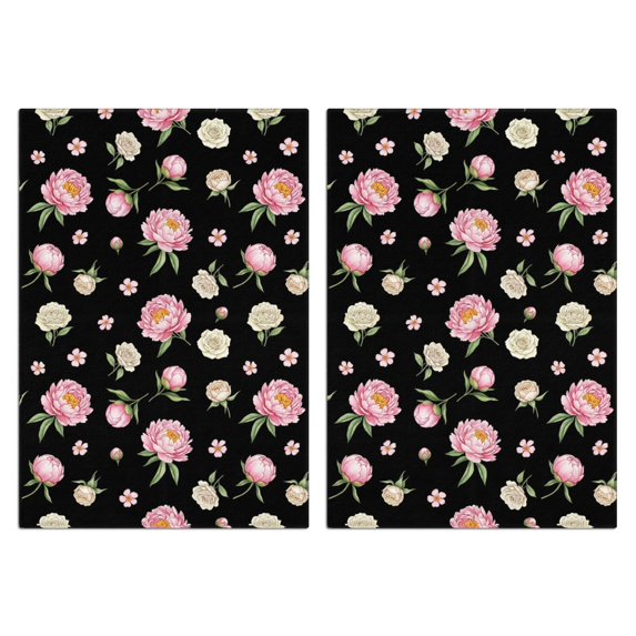 2 Pcs Pioneer Flower Floral Print Pattern Kitchen Towels, Funny Microfiber Dish Towel Set, 18" X 26" Tea Towels
