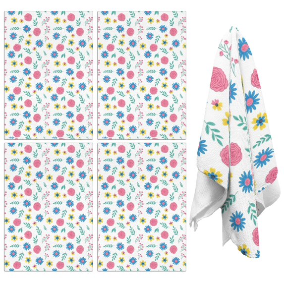 4 Pcs Pioneer Flower Floral Print Pattern Kitchen Towels, Funny Microfiber Dish Towel Set, 18" X 26" Tea Towels