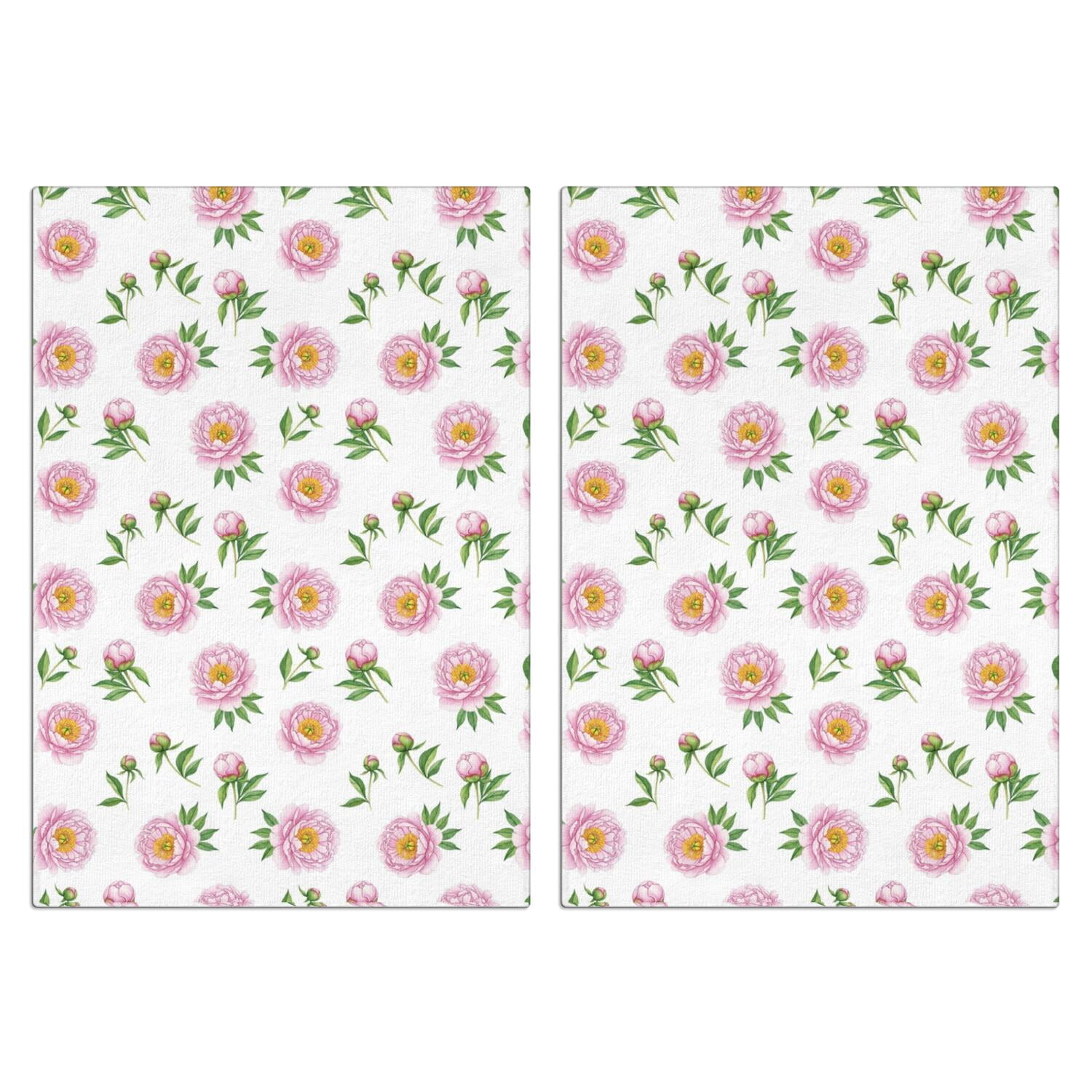 2 Pcs Pioneer Flower Floral Print Pattern Kitchen Towels, Funny Microfiber Dish Towel Set, 18" X 26" Tea Towels