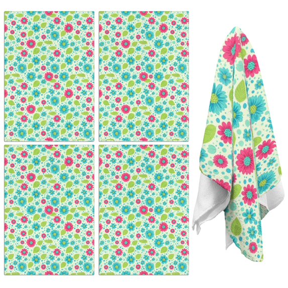 4 Pcs Pioneer Flower Floral Print Pattern Kitchen Towels, Funny Microfiber Dish Towel Set, 18" X 26" Tea Towels