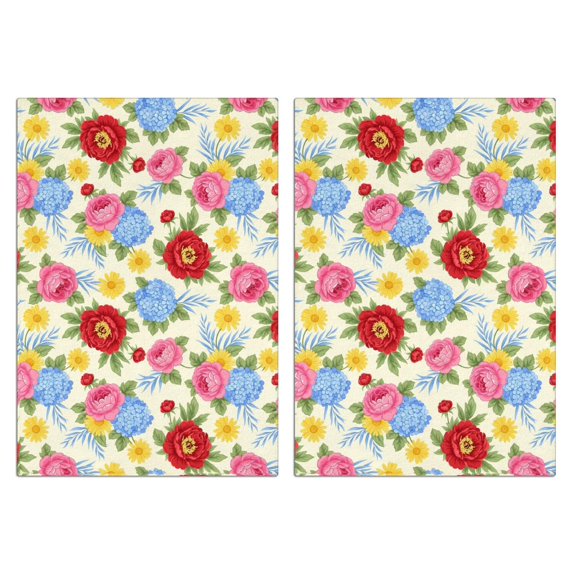 2 Pcs Pioneer Flower Floral Print Pattern Kitchen Towels, Funny Microfiber Dish Towel Set, 18" X 26" Tea Towels