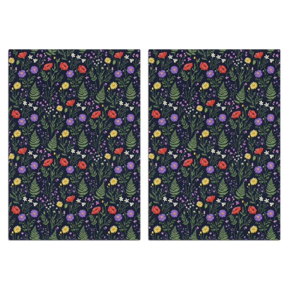 2 Pcs Pioneer Flower Floral Print Pattern Kitchen Towels, Funny Microfiber Dish Towel Set, 18" X 26" Tea Towels
