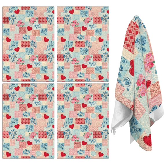 4 Pcs Pioneer Flower Floral Print Pattern Kitchen Towels, Funny Microfiber Dish Towel Set, 18" X 26" Tea Towels