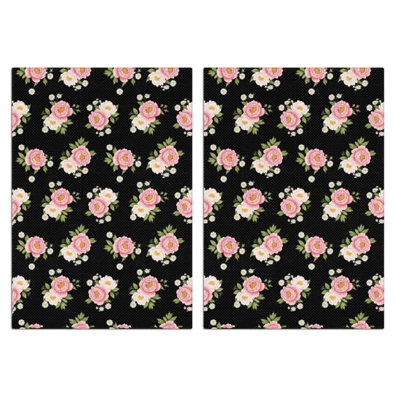 2 Pcs Pioneer Flower Floral Print Pattern Kitchen Towels, Funny Microfiber Dish Towel Set, 18" X 26" Tea Towels