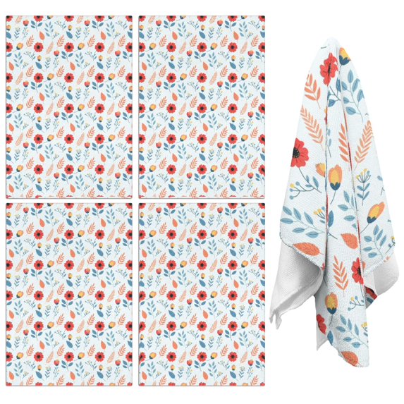 2 Pcs Pioneer Flower Floral Print Pattern Kitchen Towels, Funny Microfiber Dish Towel Set, 18" X 26" Tea Towels