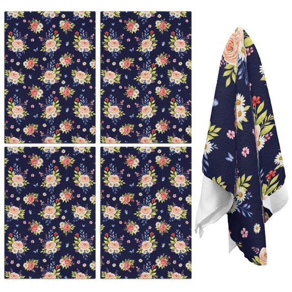2 Pcs Pioneer Flower Floral Print Pattern Kitchen Towels, Funny Microfiber Dish Towel Set, 18" X 26" Tea Towels