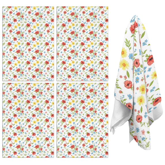 2 Pcs Pioneer Flower Floral Print Pattern Kitchen Towels, Funny Microfiber Dish Towel Set, 18" X 26" Tea Towels