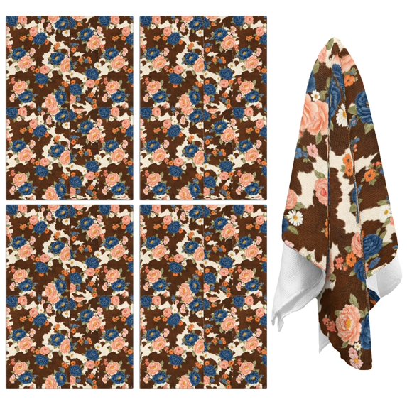 2 Pcs Pioneer Flower Floral Print Pattern Kitchen Towels, Funny Microfiber Dish Towel Set, 18" X 26" Tea Towels
