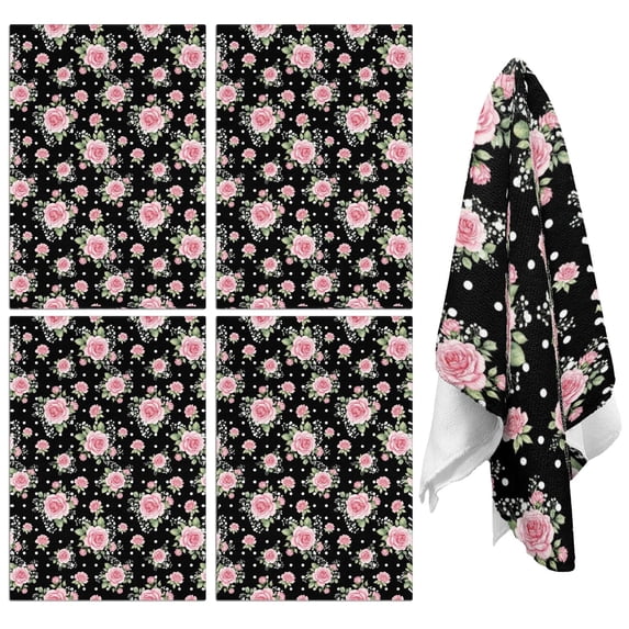 2 Pcs Pioneer Flower Floral Print Pattern Kitchen Towels, Funny Microfiber Dish Towel Set, 18" X 26" Tea Towels