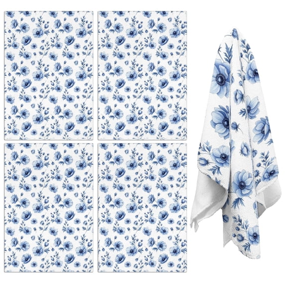 4 Pcs Pioneer Flower Floral Print Pattern Kitchen Towels, Funny Microfiber Dish Towel Set, 18" X 26" Tea Towels