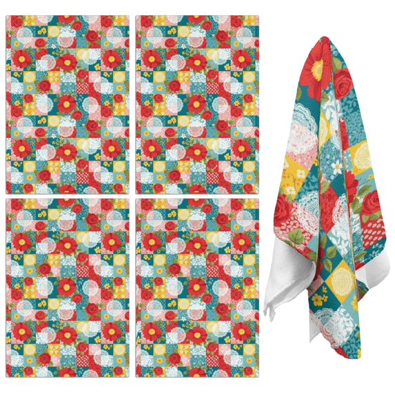 2 Pcs Pioneer Flower Floral Print Pattern Kitchen Towels, Funny Microfiber Dish Towel Set, 18" X 26" Tea Towels