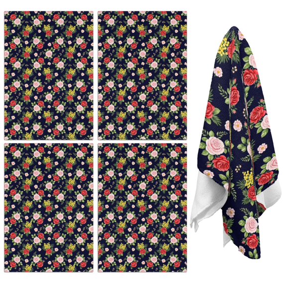 2 Pcs Pioneer Flower Floral Print Pattern Kitchen Towels, Funny Microfiber Dish Towel Set, 18" X 26" Tea Towels