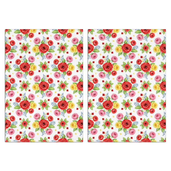2 Pcs Pioneer Flower Floral Print Pattern Kitchen Towels, Funny Microfiber Dish Towel Set, 18" X 26" Tea Towels