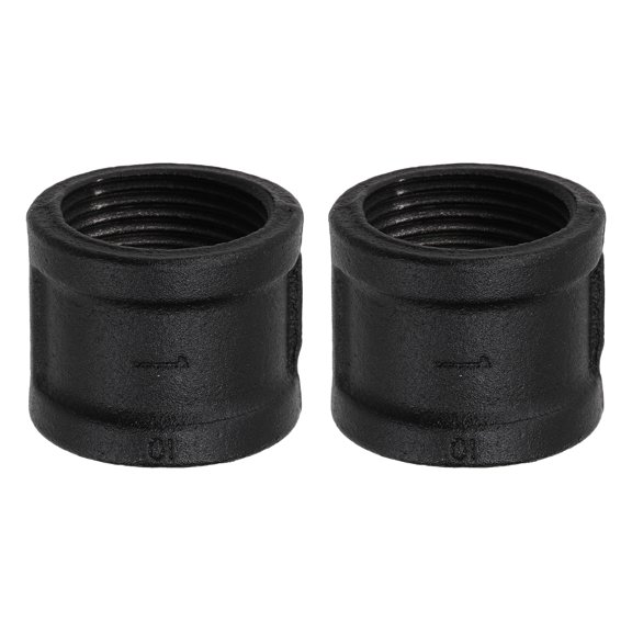 2 Pcs Pipe Fitting Coupling, 1" Internal Thread Coupling Pipe Joint Malleable Iron Plumbing Fittings for Industrial Shelving Decor Furniture DIY Projects
