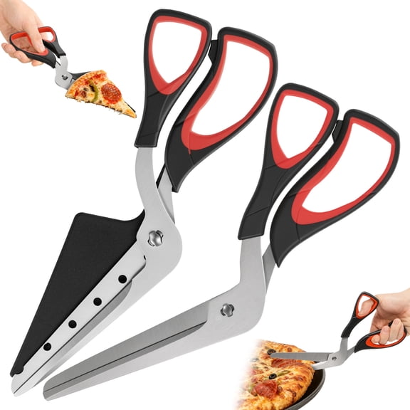 2 Pcs Pizza Scissors with Detachable Stainless Steel Blade and Comfort Grip Handle Multifunctional Kitchen Scissors Black and Red