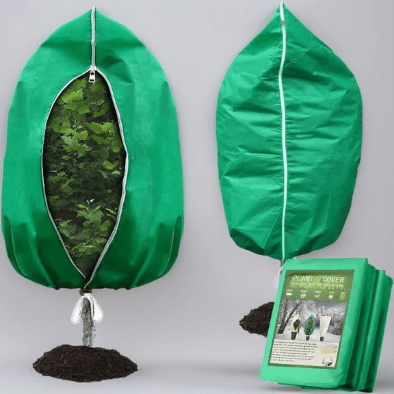 2 Pcs Plant Covers Freeze Protection, 80-100 cm/31.5-39.4 in Winter Tree Covers with Drawstring & Zipper, Frost Blanket for Small Tree, Shrub Plant, Green