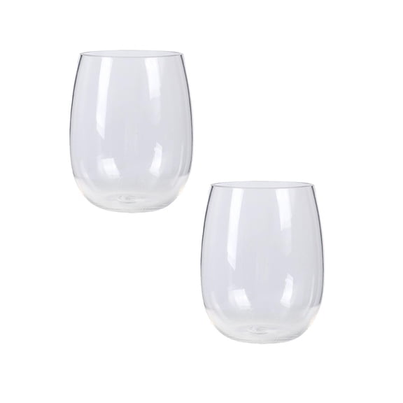 2 Pcs Plastic Clear Stemless Wines Glasses, Shatter-Proof Bar Glasses, Smooth Rim Wine Glass Tumblers, Sturdy Drinking Glasses for Daily Use Birthday Wedding Home Party, 4.52"x3.22", Clear