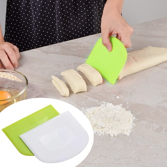 2 Pcs Plastic Dough Scraper Bowl Scraper Bowl Spatula Bench Scraper Flexible Dough Cutter, Multipurpose Food Scrappers for Bread, Cake, Cream, Fondant, 4.64x3.66 Inch, Multicolor