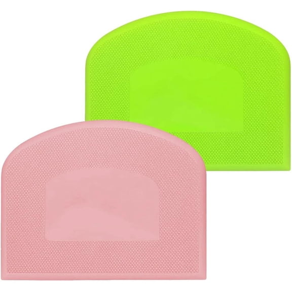 2 Pcs Plastic Dough Scraper Non-Sticky Food Grade Flexible Pastry Bread Cutter Kitchen Tool for Baking (Green & Pink)