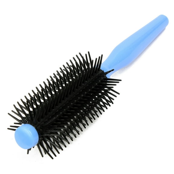 2 Pcs Plastic Handle Round Hair Brush Comb Roll Hairbrush for Women Black Blue
