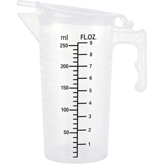2 Pcs Plastic Measuring Pitcher, 9 Oz Transparent Measuring Cup with Lid, Graduated Measuring Jug, Handled Measuring Vessel, Liquid Measuring Cup with Handle for Baking,Powder,Measure & Mix