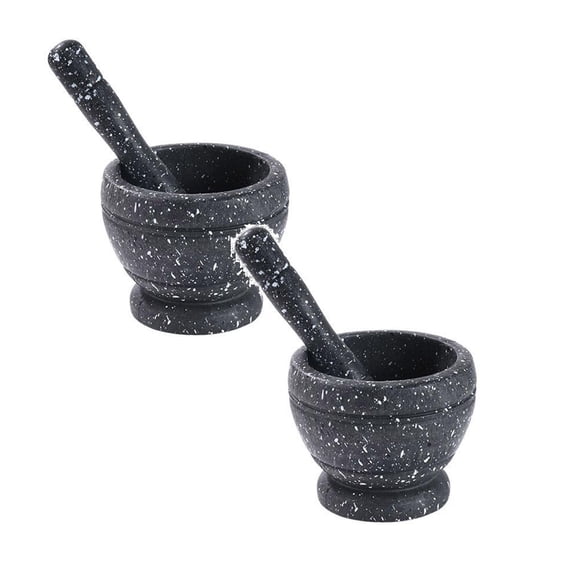 2 Pcs Plastic Mortars and Pestles Lightweight Granite Look Spice Grinder & Herb Crushers Durable Small Manual Mixing Bowls for Garlic, Pills, Ginger and Pastes, 3.5x3.5 Inch, 1.6x6.7 Inch, Black