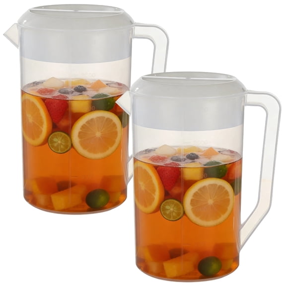 2 Pcs Plastic Pitcher with Lid, 84.5 fl oz Large Capacity Iced Tea Pitcher, Food-Safe Fridge Drink Dispenser with Spout, Long-Lasting Water Jug with Handle for Homemade Juice, Cold Beverage