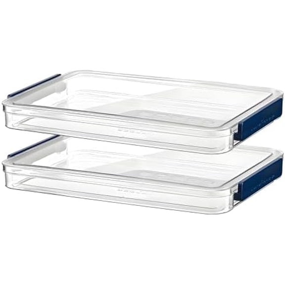 2 Pcs Plastic Portable Project Case, Clear Stackable Storage Boxes Organizer for A4 Files, Scrapbooks, Art Supplies (‎Blue Latch, Small)