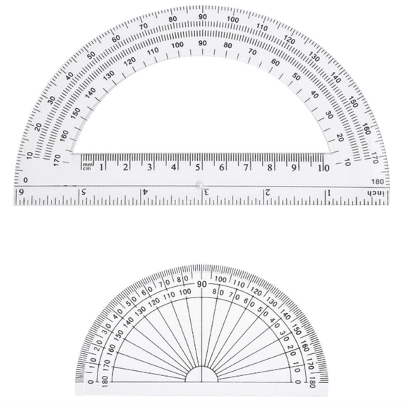 2 Pcs Plastic Protractor Clear 180 Degrees Transparent Protractor for Geometry, 4 Inch and 6 Inch