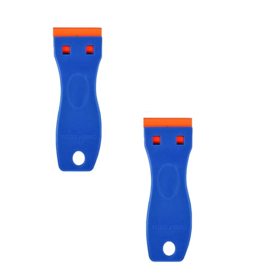2 Pcs Plastic Razor Blade Scraper, No Scratch Car Window Glass Sticker Removal, Cleaning Scraper Remover for Stickers Decals Labels Paint from Glass Car Window Caulk, 3.94"x1.57", Blue Scraper