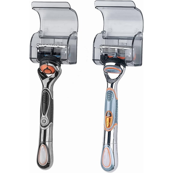 2 Pcs Plastic Razor Holders with Cover for Shower Wall, Self Adhesive Waterproof Razor Rack for Bathroom