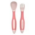 thumbnail image 1 of 2 Pcs Plastic Small People Spoons Set Tableware Bendable Design Portable Utensils Small People Feeding Auxiliary Spoon Fork for Self-Feeding Bendable Learning Utensils, 5.63"&5.24", Pink, 1 of 9