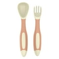 thumbnail image 1 of 2 Pcs Plastic Small People Spoons Set Tableware Bendable Design Portable Utensils Small People Feeding Auxiliary Spoon Fork for Self-Feeding Bendable Learning Utensils, 5.63"&5.24", Orange Yellow, 1 of 9